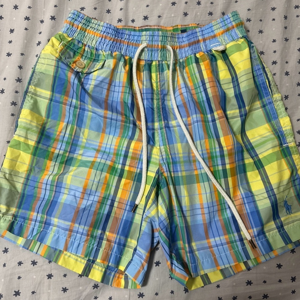 Polo by Ralph Lauren Blue, Yellow & Green Plaid Swim Shorts A57